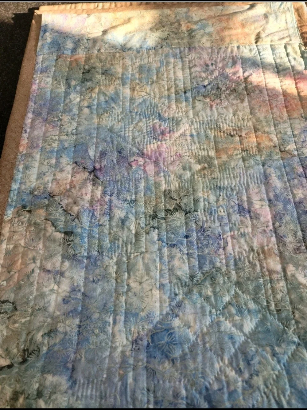 Modern Geometric Quilt Table Runner in Beige, Blue, Pink